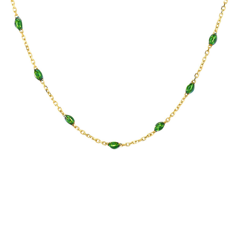 Blush - Geelgouden fantasie collier met groen resin tussenstukjes, 42cm - 3162YRG