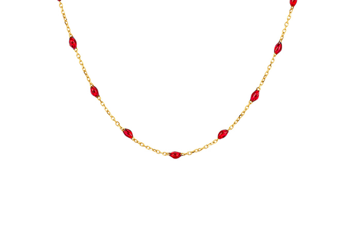 Blush - Geelgouden fantasie collier met rode resin tussenstukjes, 42cm - 3162YRR