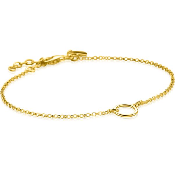 ZINZI gold plated zilveren armband met open rondje (8 mm). Deze mooie, subtiele armband staat elegant om iedere pols! De lengte van deze armband is te variëren tussen 16,5 en 19 cm. Met herkenbaar Zinzi hartje bij de sluiting. Vervaardigd van eerste gehalte zilver (925) en voorzien van een extra 14K geel vergulding.