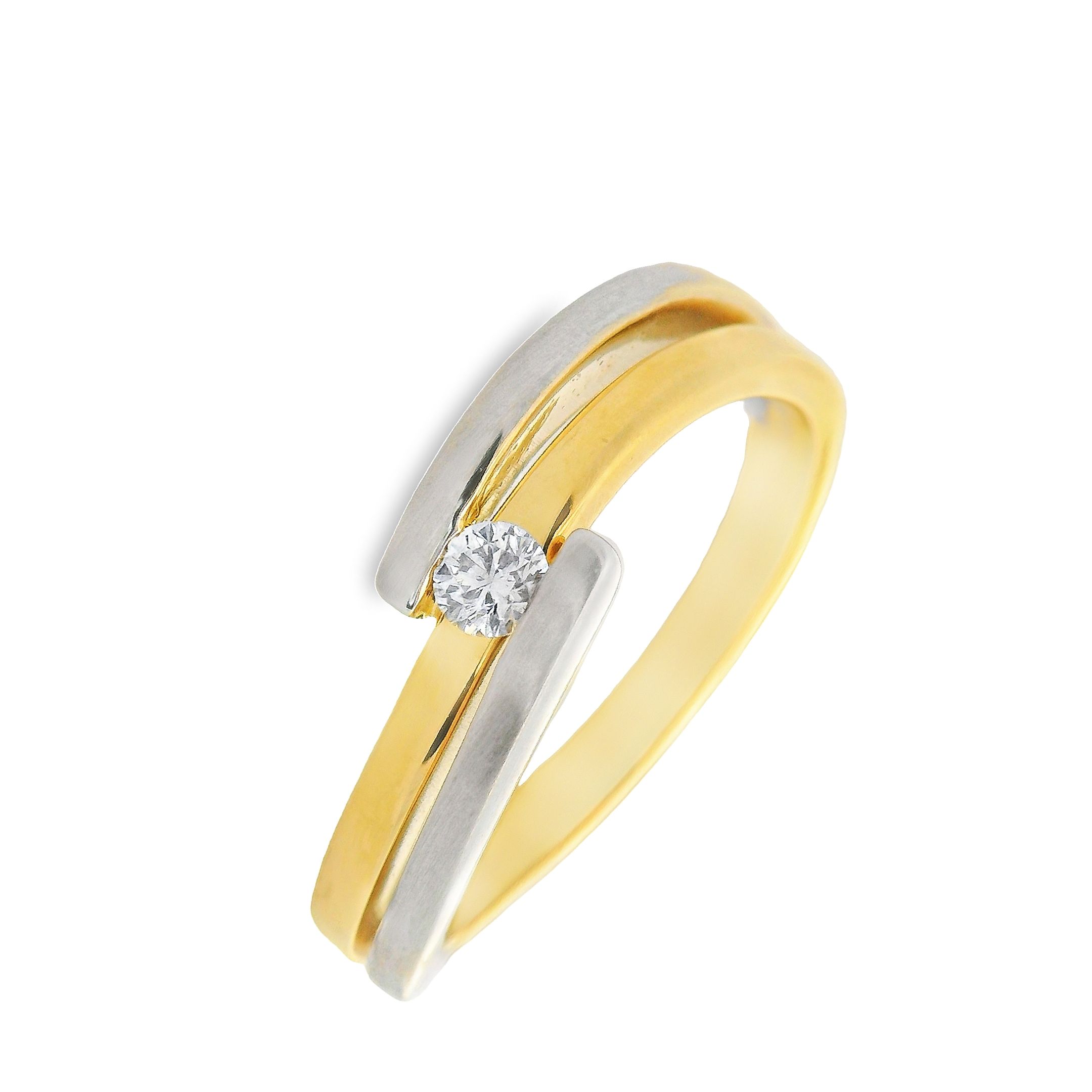 Deze ring van Louis Bros is vervaardigd uit 14 karaat bicolor (3.69.gr.) en is gezet met 1 briljant geslepen diamanten met een totaalgewicht van 0.10ct. De ring heeft een breedte van 3.5 mm, en een dikte van 2.5 mm. 
Deze prachtige bicolor gouden ring straalt een subtiele en eigentijdse elegantie uit. Het witgouden gedeelte, met zijn matte afwerking, voegt een modern en verfijnd element toe aan het klassieke gouden ontwerp. In het hart van de ring pronkt een schitterend diamantje, dat subtiel wordt omarmd door de warme gloed van het bicolor goud. De combinatie van de twee goudtinten creëert een harmonieus contrast dat de aandacht trekt en tegelijkertijd een gevoel van tijdloze klasse uitstraalt. Deze ring is een perfecte keuze voor wie op zoek is naar een sierlijk en veelzijdig sieraad dat elke outfit verfraait met een vleugje subtiele glamour.
De ring is verkrijgbaar in meerdere afmetingen.