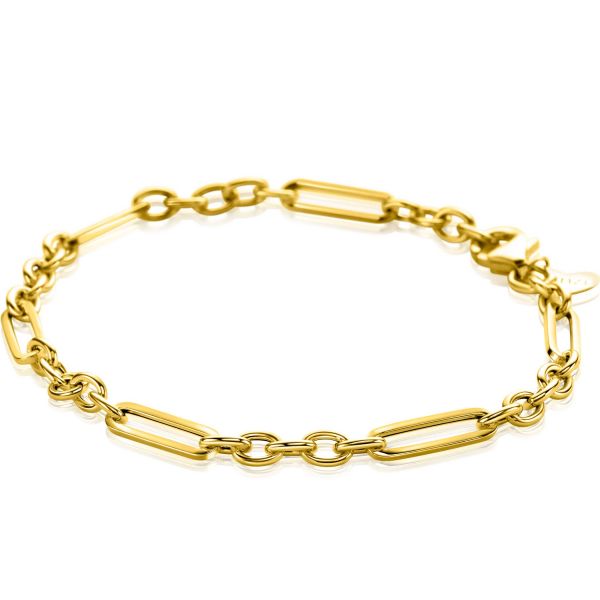 ZINZI Gold 14 karaat gouden armband met trendy paperclip-schakel en ovale schakels van 4mm breed. De lengte van de armband is 19cm. Vervaardigd van geheel 14 karaat goud (585). En herkenbaar 'Zinzi' door het kleine gouden Zinzi hartje bij de sluiting.
