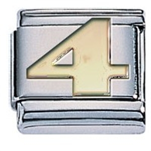 Zoppini goud cijfer 4.

Metaal     : staal / 18 karaat goud
Kleur       : geel goud
Maten     : 9 mm
Materiaal : Staal  ,Goud
