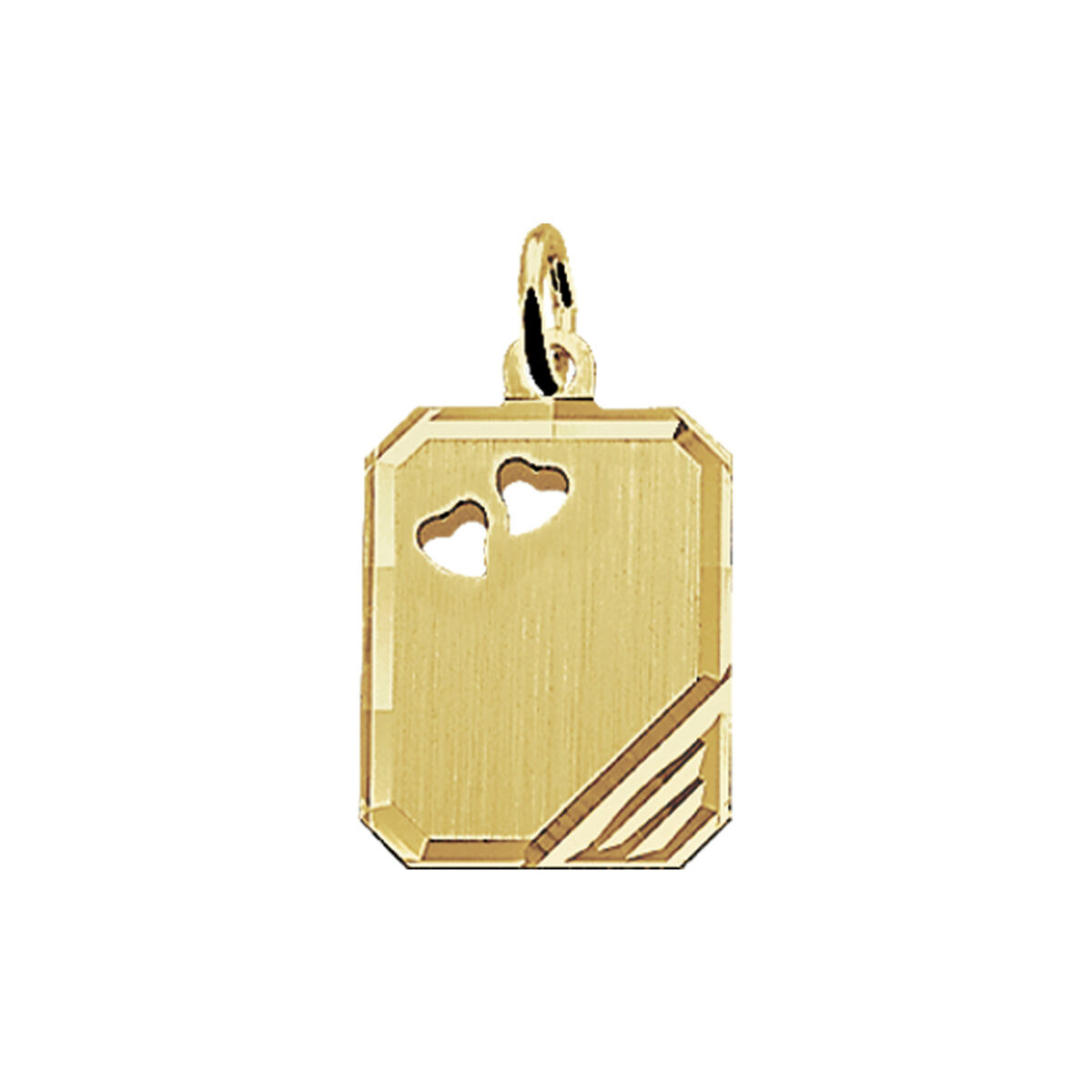Geelgouden graveerhanger met gestanste hartjes en een dikte van 0.4mm.