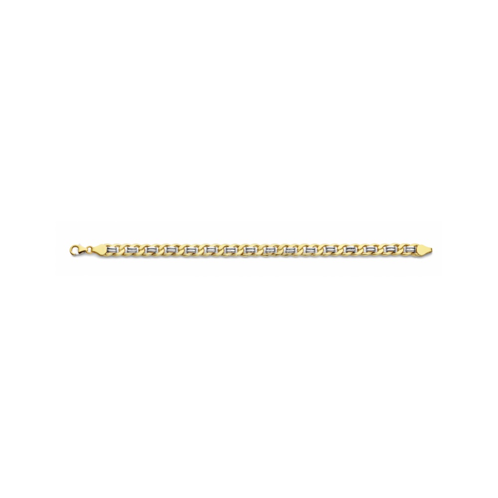 Fjory - Bicolour geel/witgouden gourmette armband met zilveren kern, 7mm 19cm - 41-GL0719