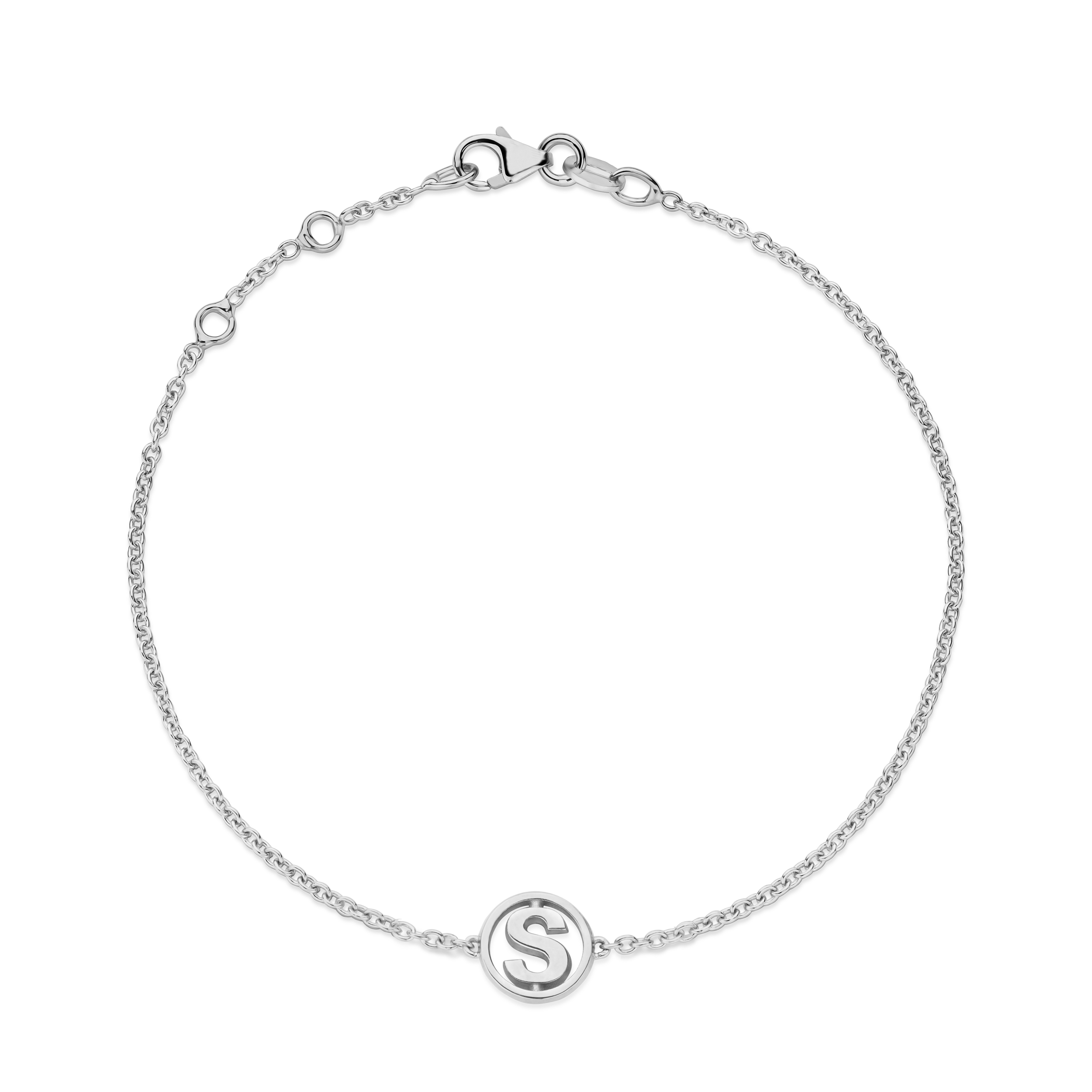 Minioro - Zilveren dames armband, Initiaal Letter S, 15.5/18cm - 41075S
