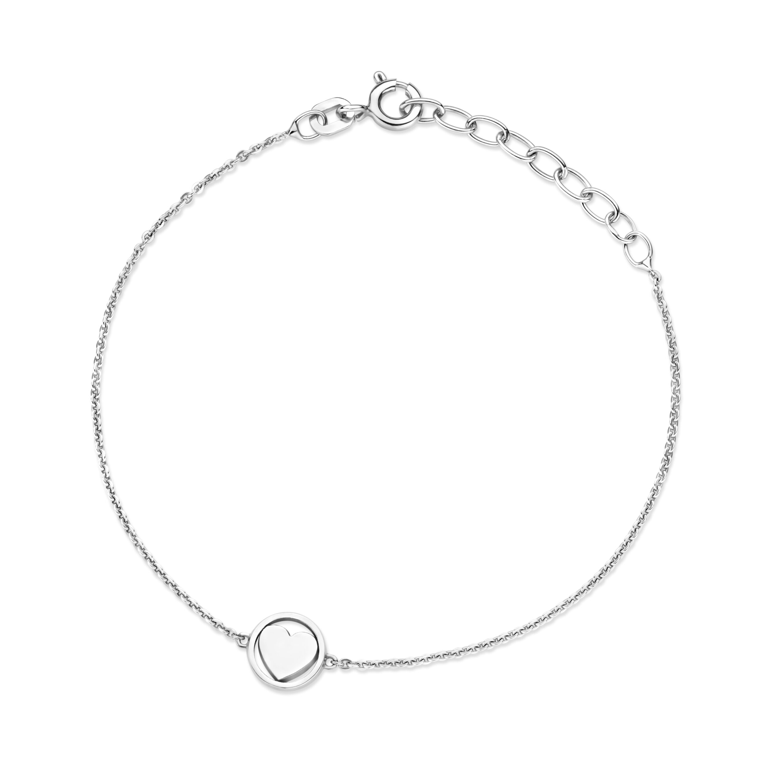 Minioro - Zilveren dames armband, Symbool Hart, 15.5/18cm - 41076hart