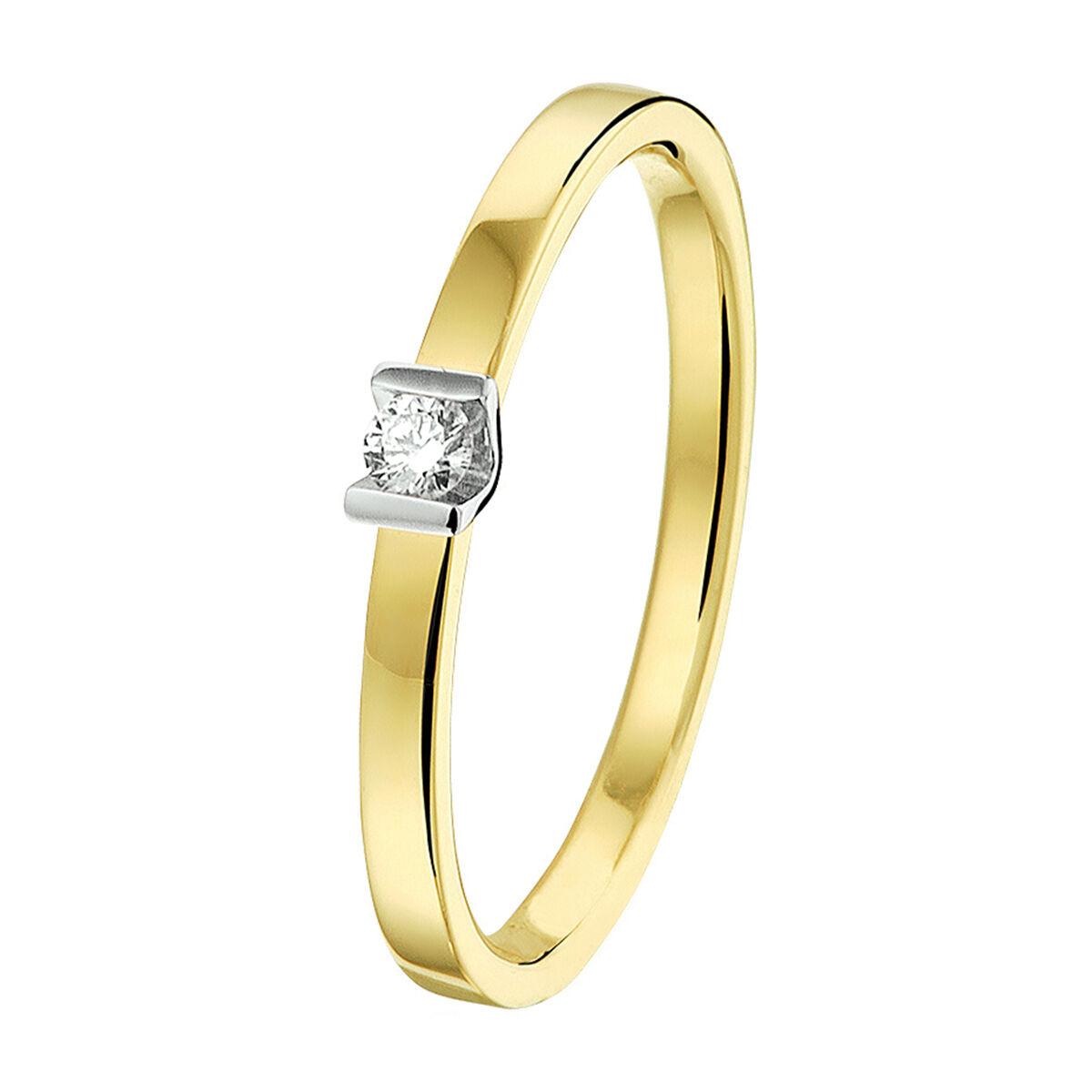 14kt bicolour geel/witgouden dames ring bezet met briljant geslepen diamant