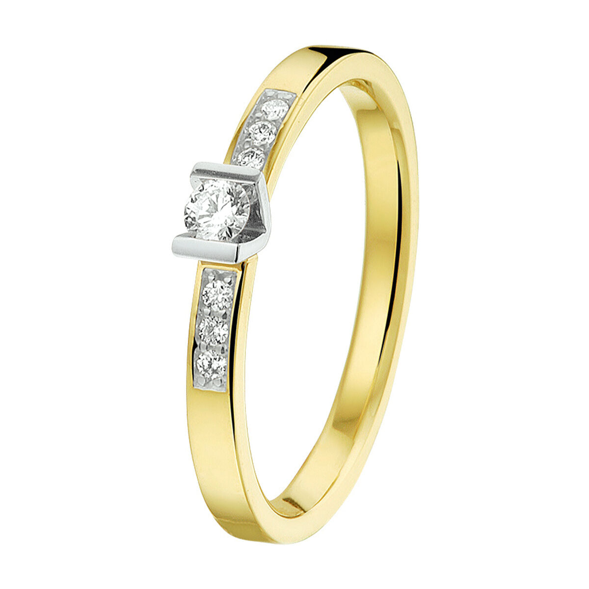 14kt bicolour geel/witgouden ring bezet met briljant geslepen diamant
