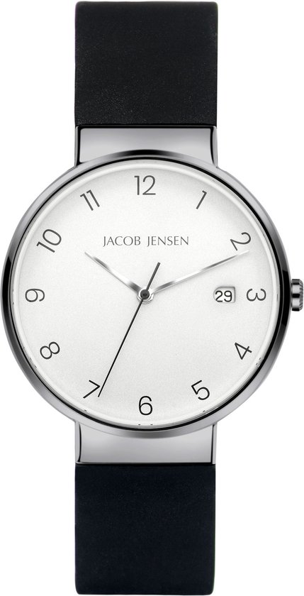 De Jacob Jensen JJ-181 is een elegante polshorloge met een zwarte band en een titanium kast. Het horloge heeft een datumaanduiding. Het beste draag je dit horloge om je pols, passend bij zowel formele als casual outfits, om stijlvol voor de dag te komen. Perfect voor dagelijks gebruik en speciale gelegenheden.