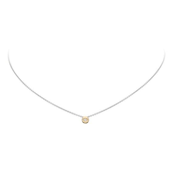 14kt. witgouden collier met gouden hanger met 0.03ct. diamant G-Si