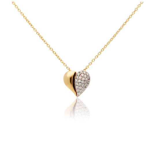 14kt. gouden collier met hart hanger tweedelig met zirconia