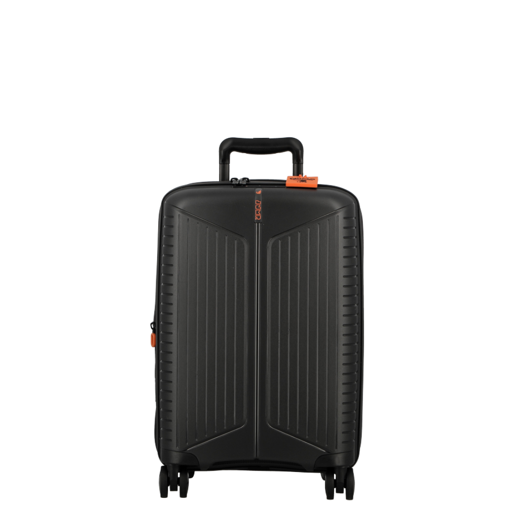 Deze lichte robuuste handbagage koffer is gemaakt van 100% ge&iuml;njecteerde polypropyleen en voorzien van een TSA combinatie slot.
Door een extra rits is de volume van de koffer met 20% te vergroten.
Vier sterke en geruisloze wielen maken de koffer compleet.

De koffer is voorzien van twee binnenvakken met ritssluiting. Teves extra rieen om de kleding o de plek te houden.

Iedere koffer is voorzien van een waszak (afmetingen 42 bij 34 cm), schoenenzak (36 x 30cm) cabine vloeistofzak (14 x 19 x 7cm). 
Verder voorzien van een siliconen naamlabel.

Afmetingen:
Hoogte 55cm x breed 35cm x diep 20/24cm

Inhoud  32-41 Liter