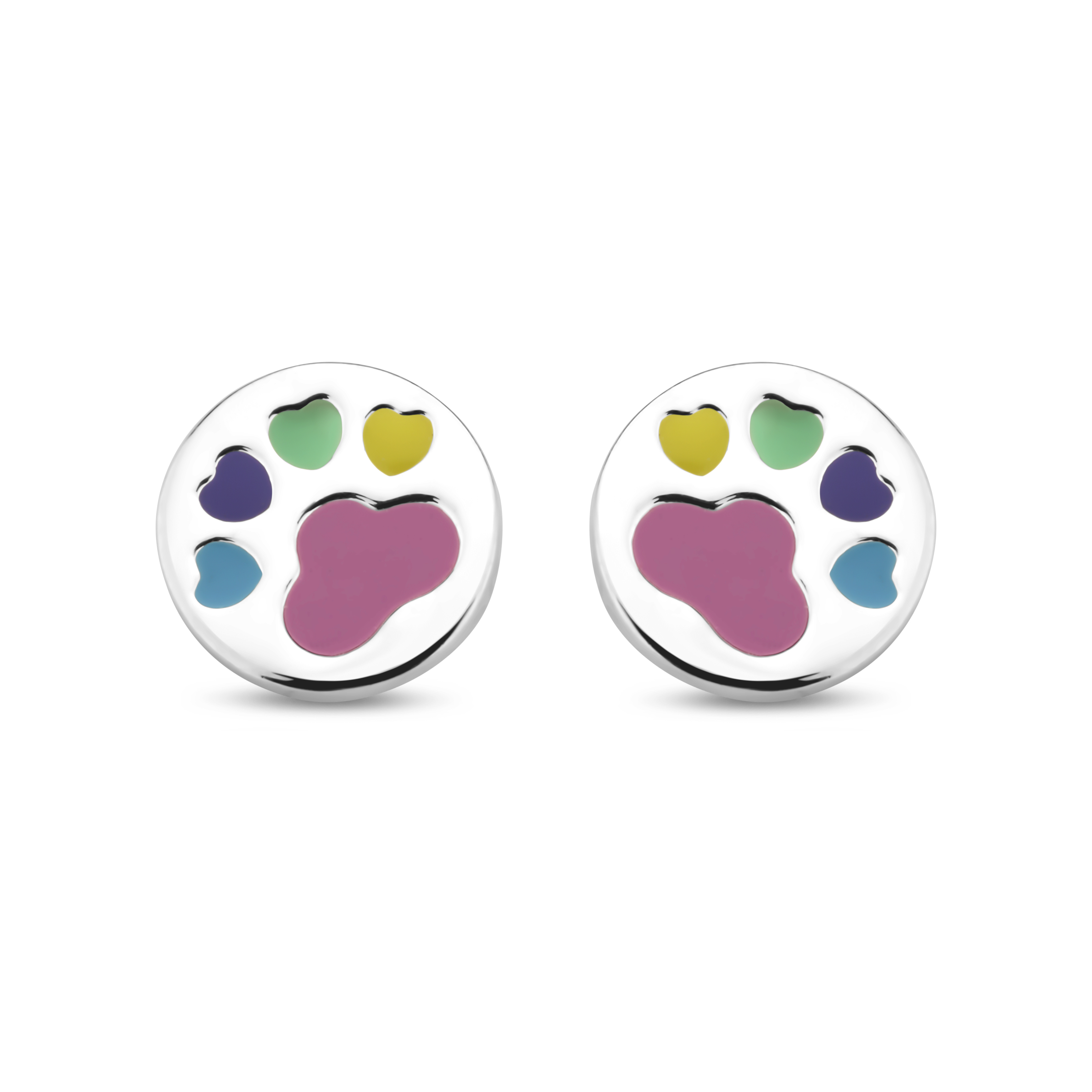 Zilver oorknoppen hondenpoot multicolor