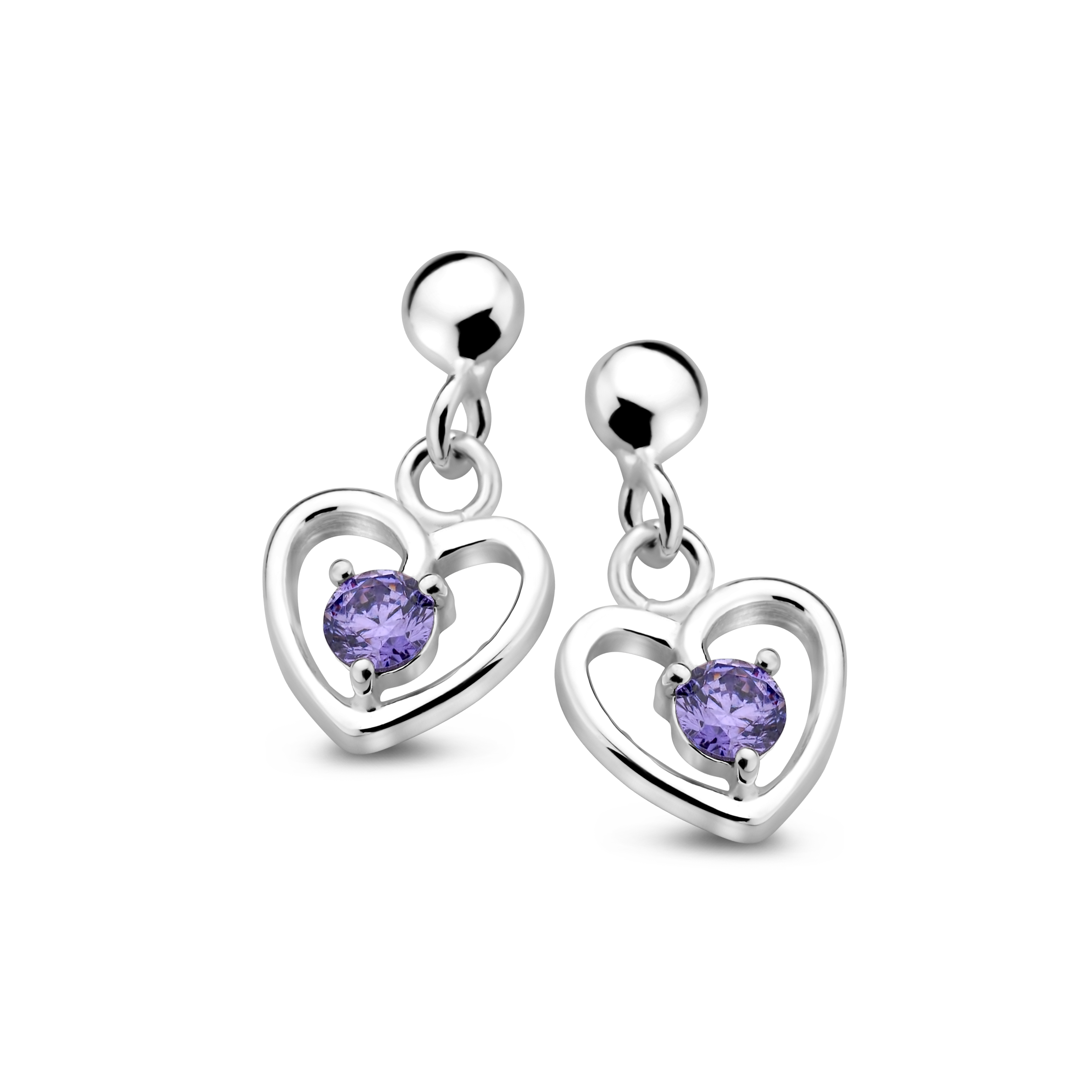 Oorhangers steker Paars zilver hart