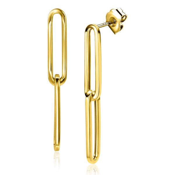 ZINZI Gold 14 karaat gouden oorstekers 42mm met twee trendy paperclip-schakels. Vervaardigd van geheel 14 karaat goud (585).