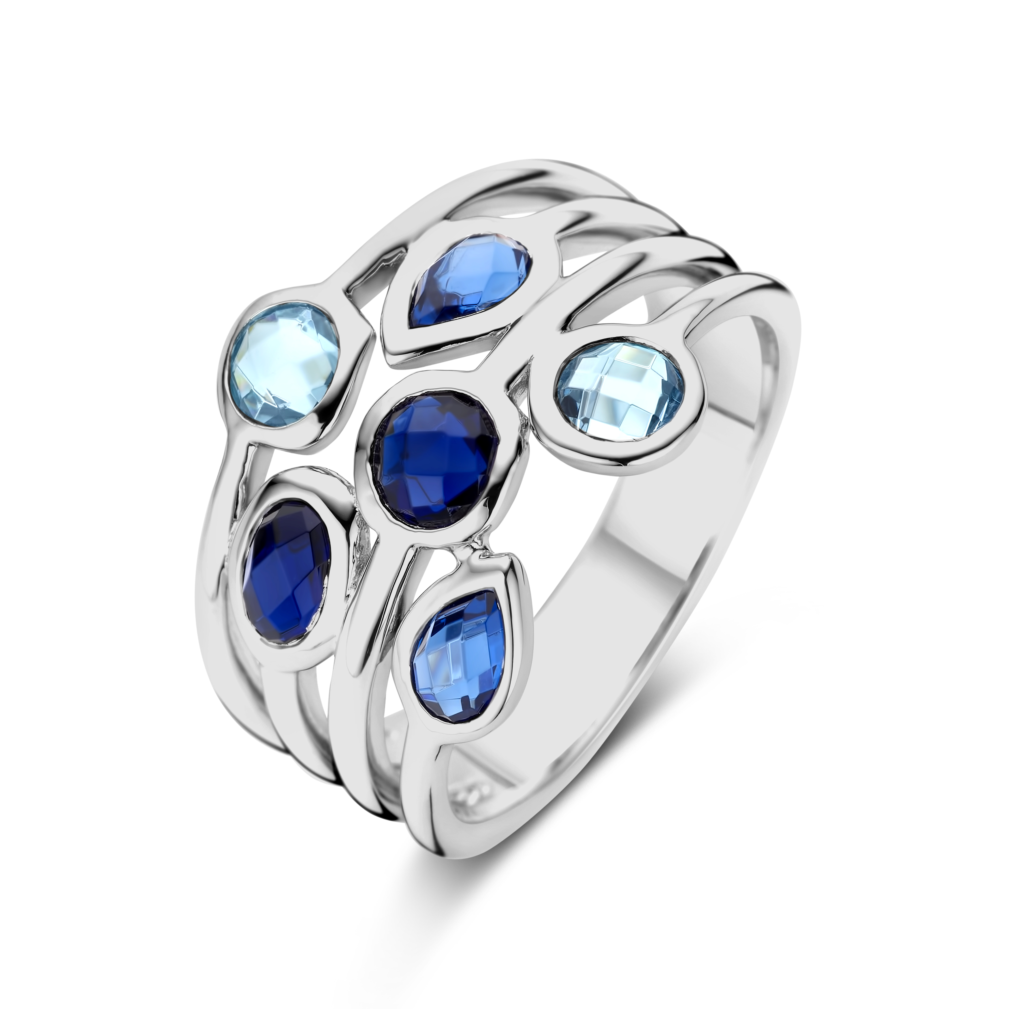 Zilveren ring zirkonia blauw maat 56