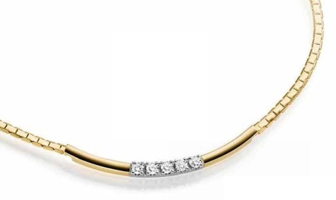 Gouden choker met 5 diamanten (5x0.05ct. TW-VS), lengte 45cm