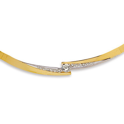 Gouden bicolor collier met 15 diamanten totaal 0.28ct.