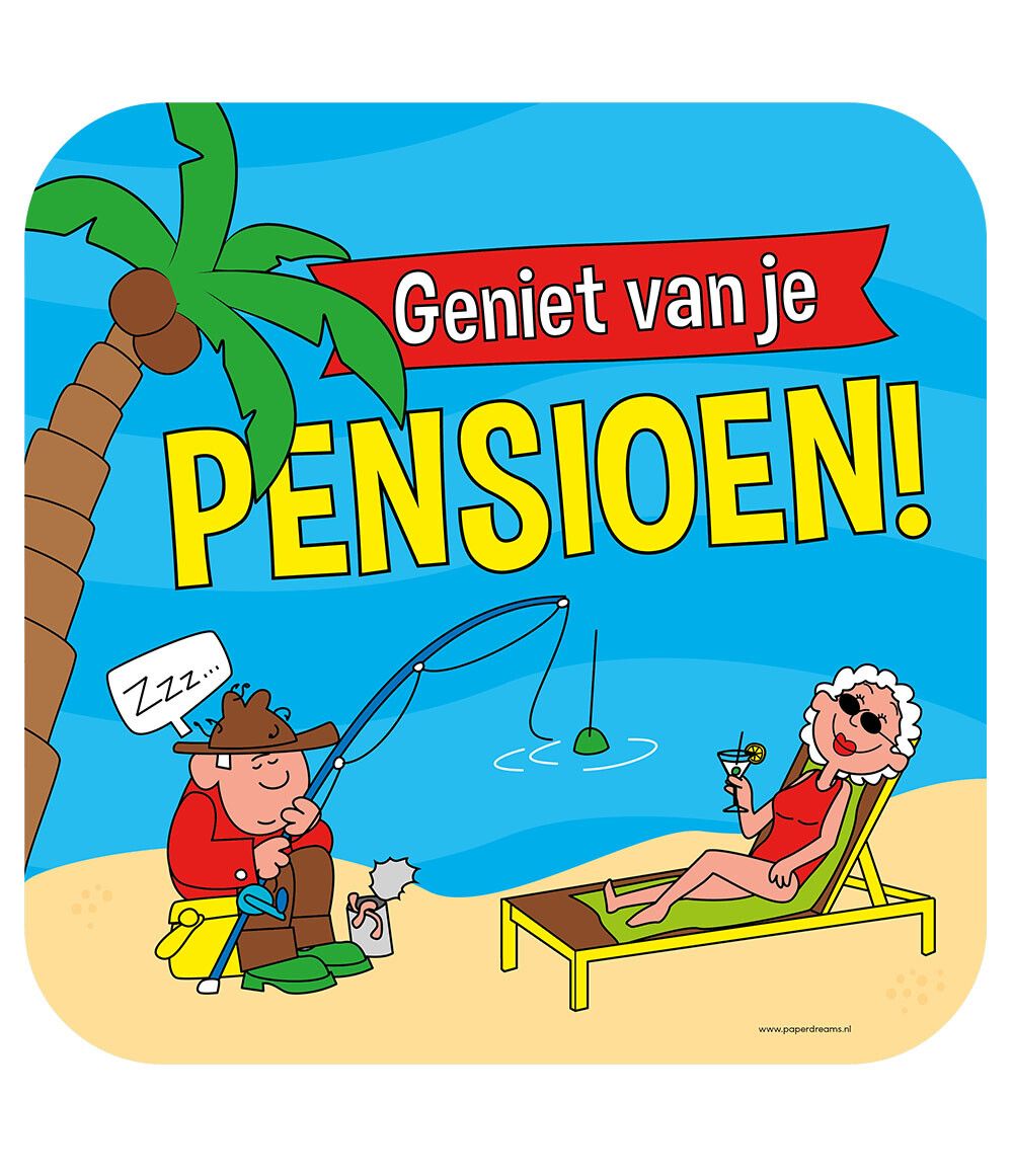 De huldeschilden van Paper Dreams zijn al jaren een bestseller in veel cadeau- en feestwinkels. Deze grote huldeschilden zijn met 50 x 50 centimeter de perfecte decoratie aan deuren en ramen. Dit huldeschild met Pensioen (cartoon) is gemaakt van karton met een plastic laagje en is verkrijgbaar voor meerdere kroonleeftijden en gelegenheden. Ideaal om te gebruiken buiten op de deur of binnen op raam of muur, en omdat het geen sticker is kan dit huldeschild makkelijk met plakband of door middel van een touwtje opgehangen worden. 