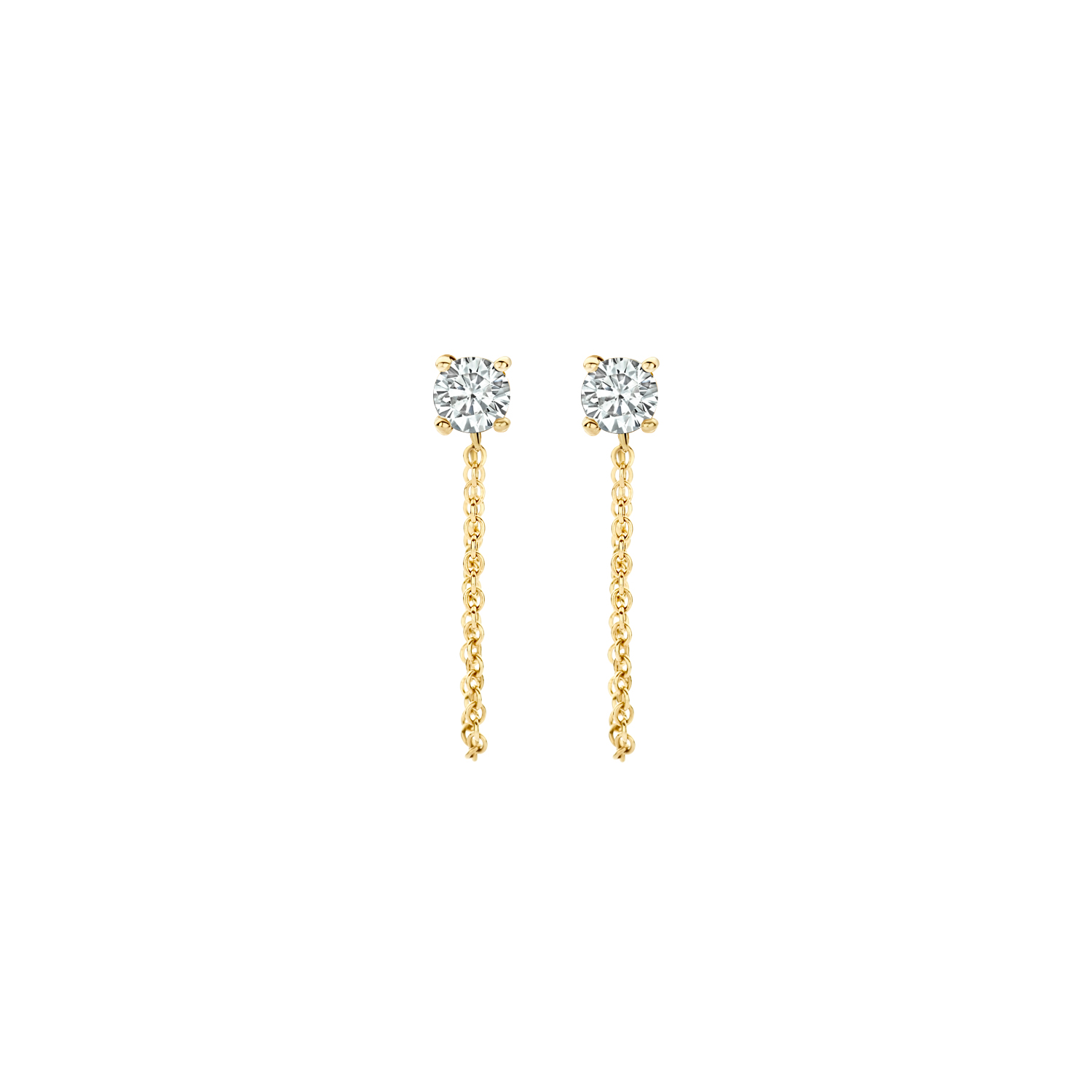 Blush - Geelgouden oorstekers met zirconia en kettinkje, 3x38mm - 7345YZI
