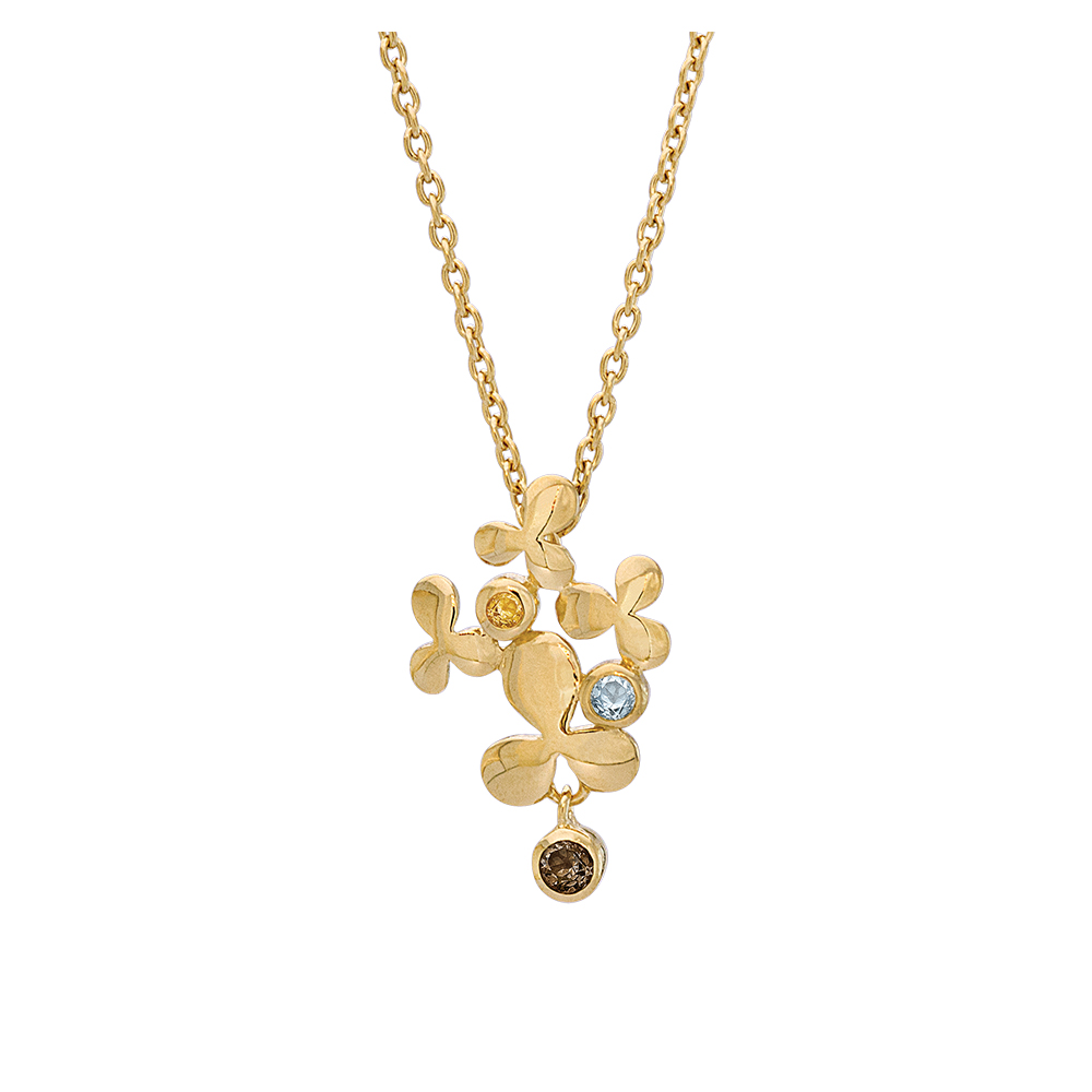 Rabinovich zilveren verguld collier flower trio met rookkwarts, topaas en citrien