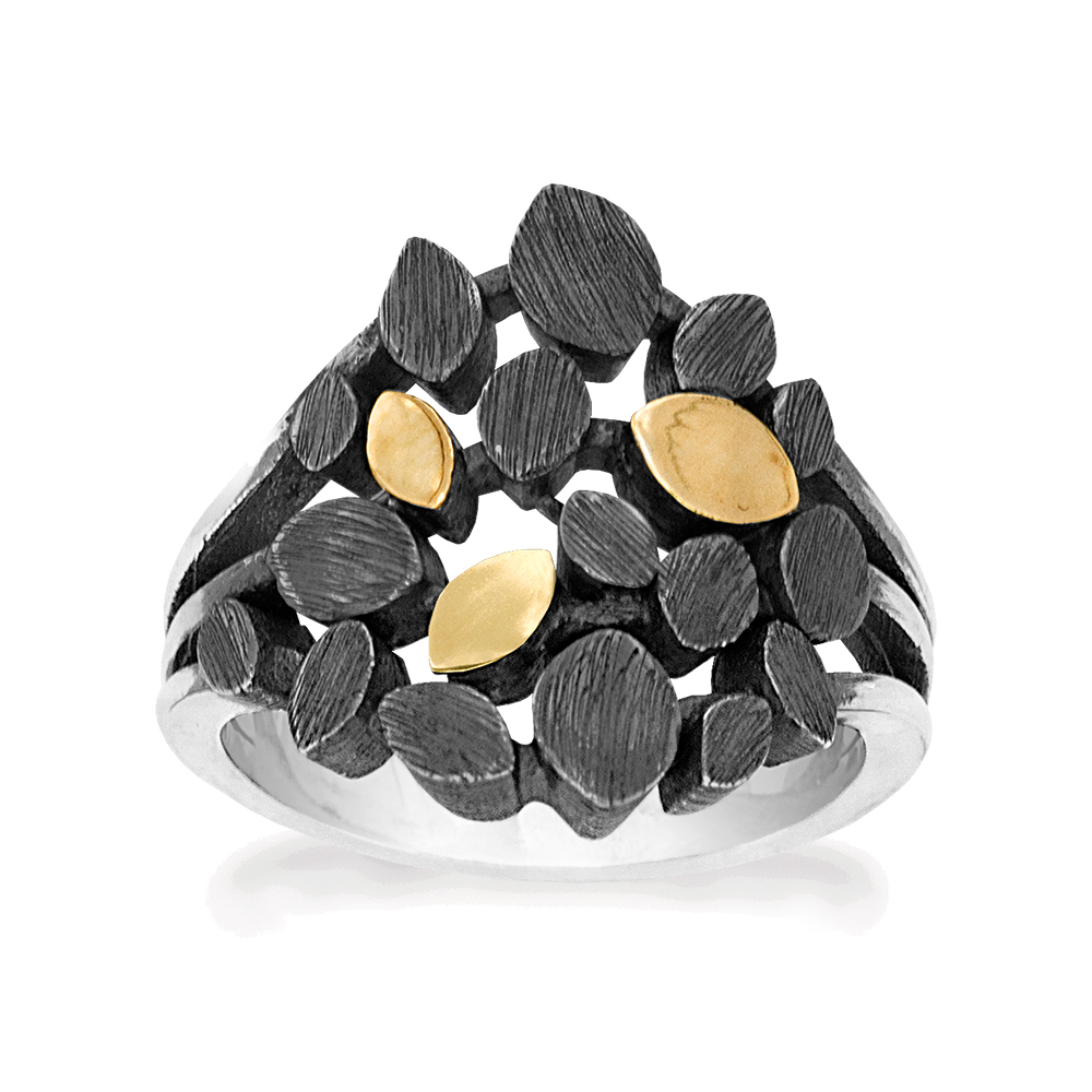 Rabinovich ring golden spirit met geoxideerde zilveren en gouden blaadjes