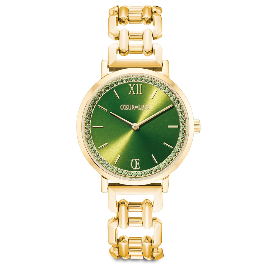 Het Sparkling Fabulous Groene wijzerplaat van dit  ronde horloge in goudkleur heeft de favoriete kleur van Moeder Natuur, die zowel heerlijk rustgevend als verkwikkend is. De olijfkleurige wijzerplaat heeft een glinsterend zonnestraaleffect en is afgewerkt met kleine toon-op-toon kristallen in saliegroen rond de rand. Dit SPARKLING HORLOGE van goudkleurig roestvrij staal heeft een prachtig, luxueus ogend ontwerp met opvallende, gefacetteerde schakels die het nog verfijnder maken. Het horloge heeft een vergulde stalen kast van 34 mm en een kasthoogte van slechts 7,5-7,8 mm. Het heeft ook een premium Japans quartz uurwerk .  Eenvoudig verstelbare vergulde stalen  armband met gefacetteerde metalen schakels. Het snel sluitende slot maakt het op maat maken van de band eenvoudig.



Elk sieraad dat u bij COEUR DE LION bestelt, wordt u geleverd in een premium designetui en met een certificaat van echtheid.