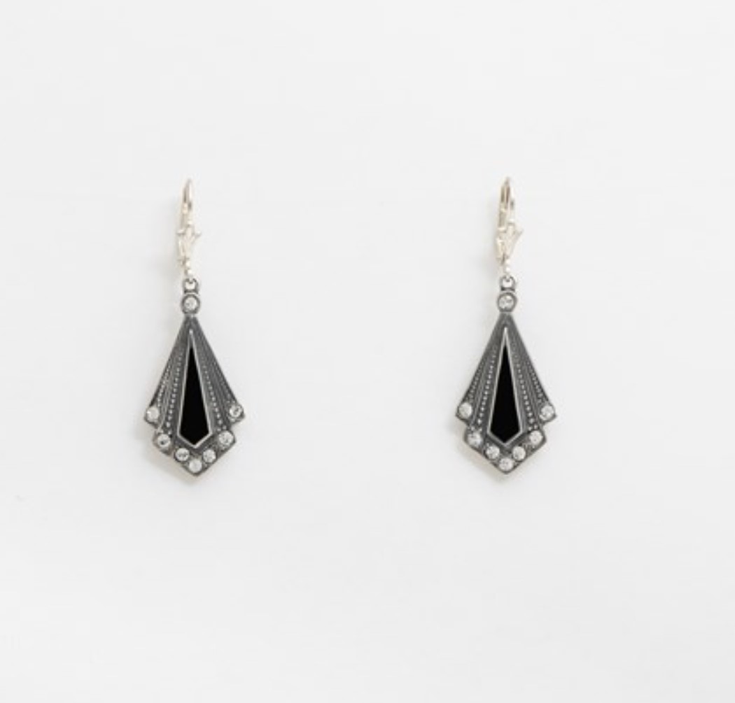 Oorbellen zilver retro Onyx