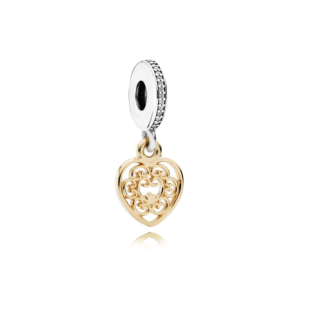 Pandora - Zilveren bedel met 14kt geelgouden hart, opengewerkt