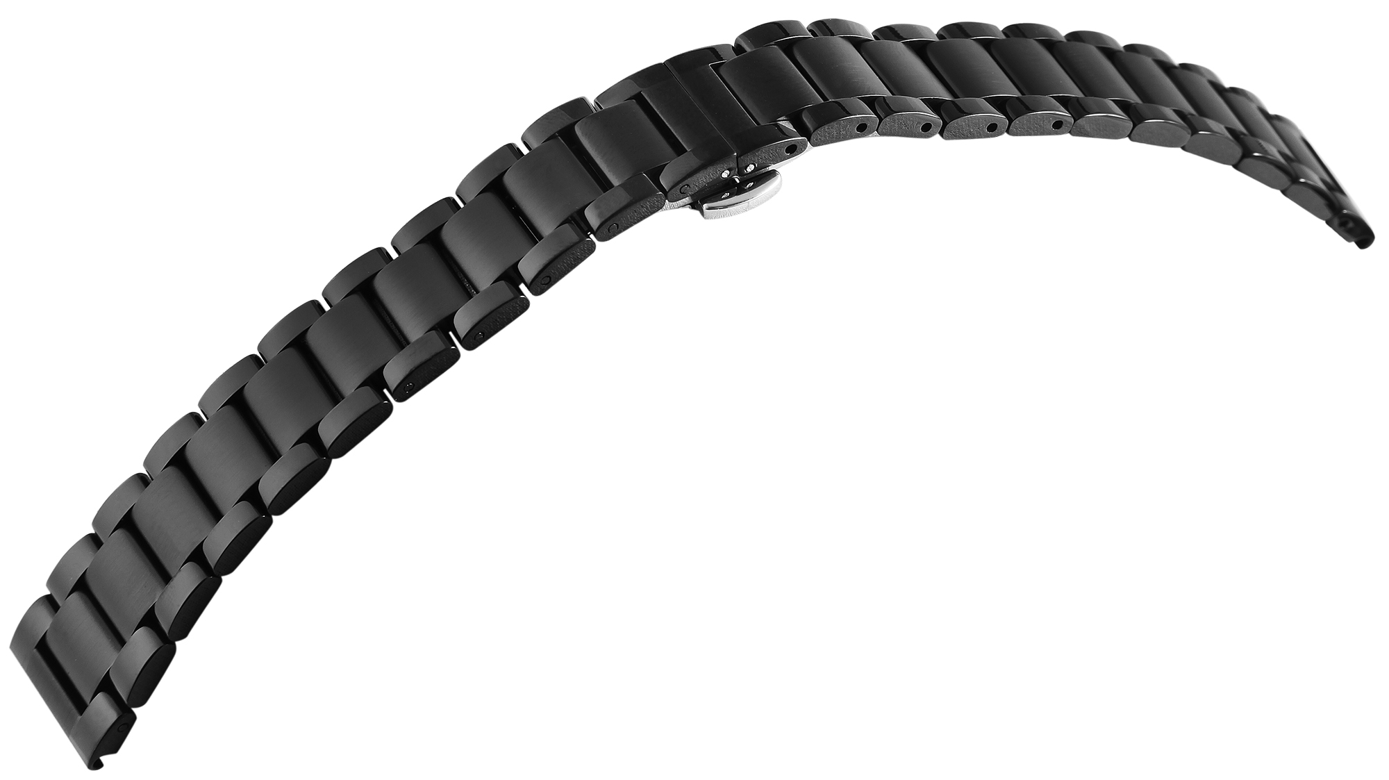 Edelstalen horlogeband, zwart, vlindervouwsluiting, 18 mm - 24 mm