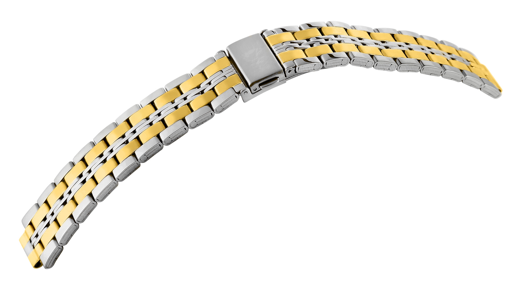 Edelstalen horlogeband met vouwsluiting, zilver/goudkleurig, 18 - 24 mm