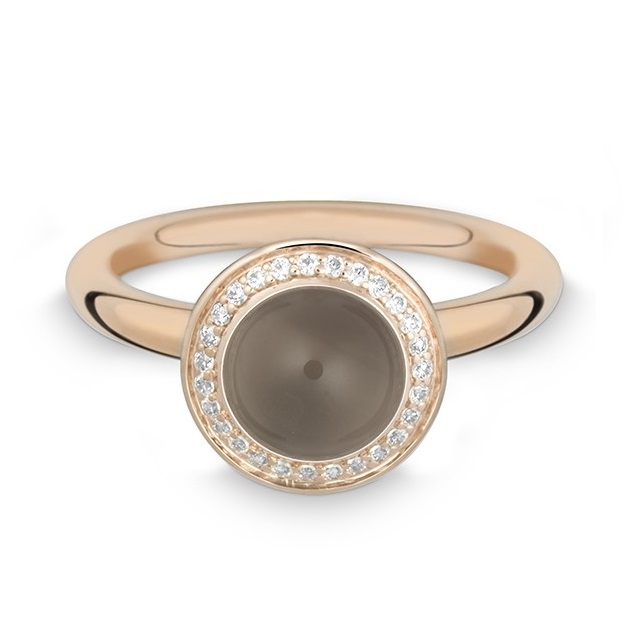 Quinn - Cabochon Rookquartz 14kt Roségoud en bezet met briljant geslepen diamanten