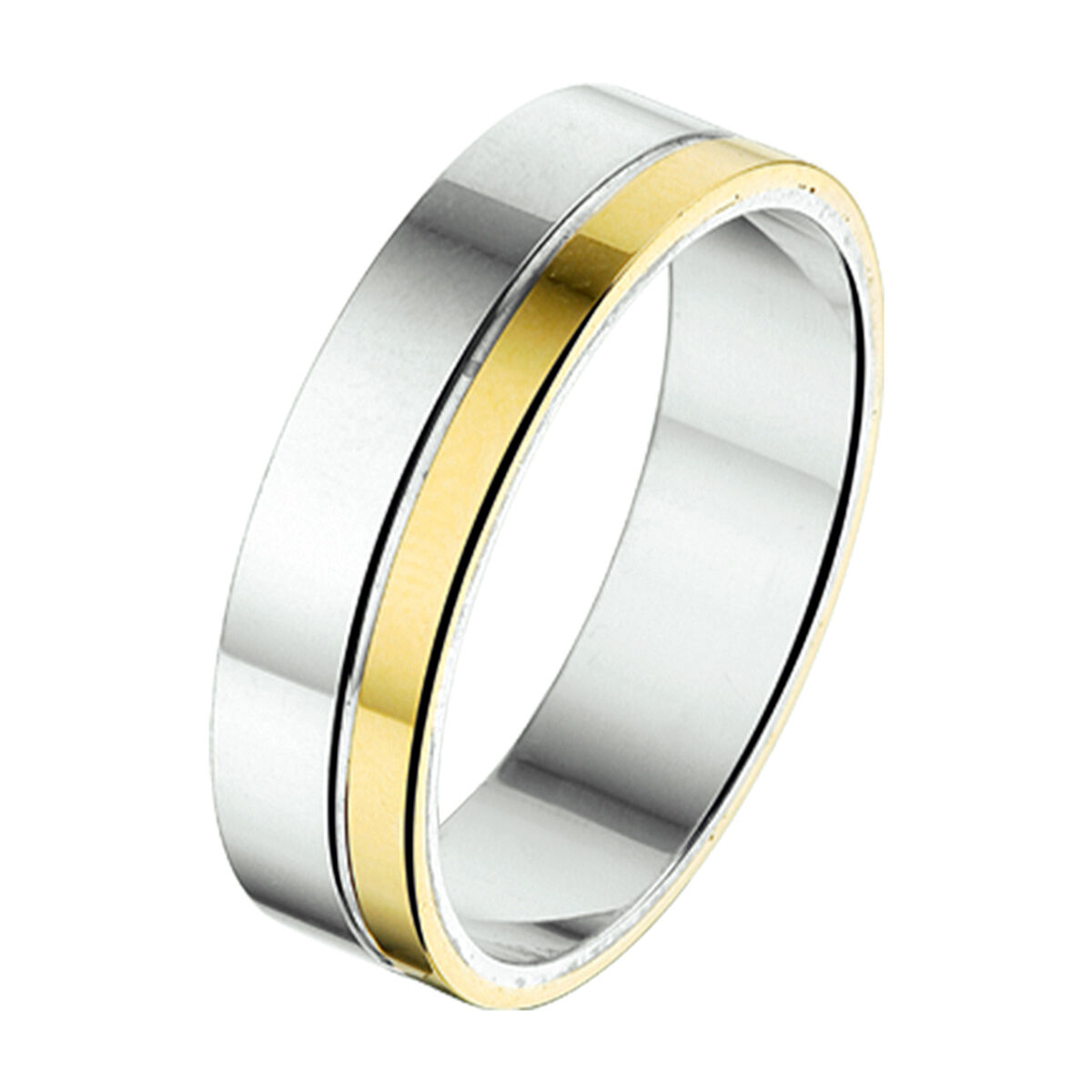 Prachtige trouwring in het geelgoud en zilver.