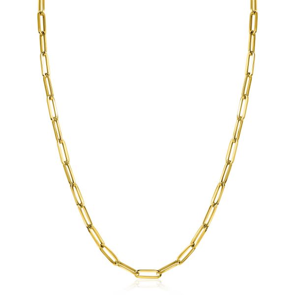 ZINZI Gold 14 krt gouden ketting met tijdloze closed for ever schakels van 4,5mm breed. Deze ketting is stoer en elegant tegelijk! Combineer met de bijpassende armband om je gouden look af te maken. De lengte van de ketting is 43cm. Met herkenbaar 'Zinzi' door het kleine gouden Zinzi hartje bij de sluiting. Vervaardigd van geheel 14 karaat goud (585).