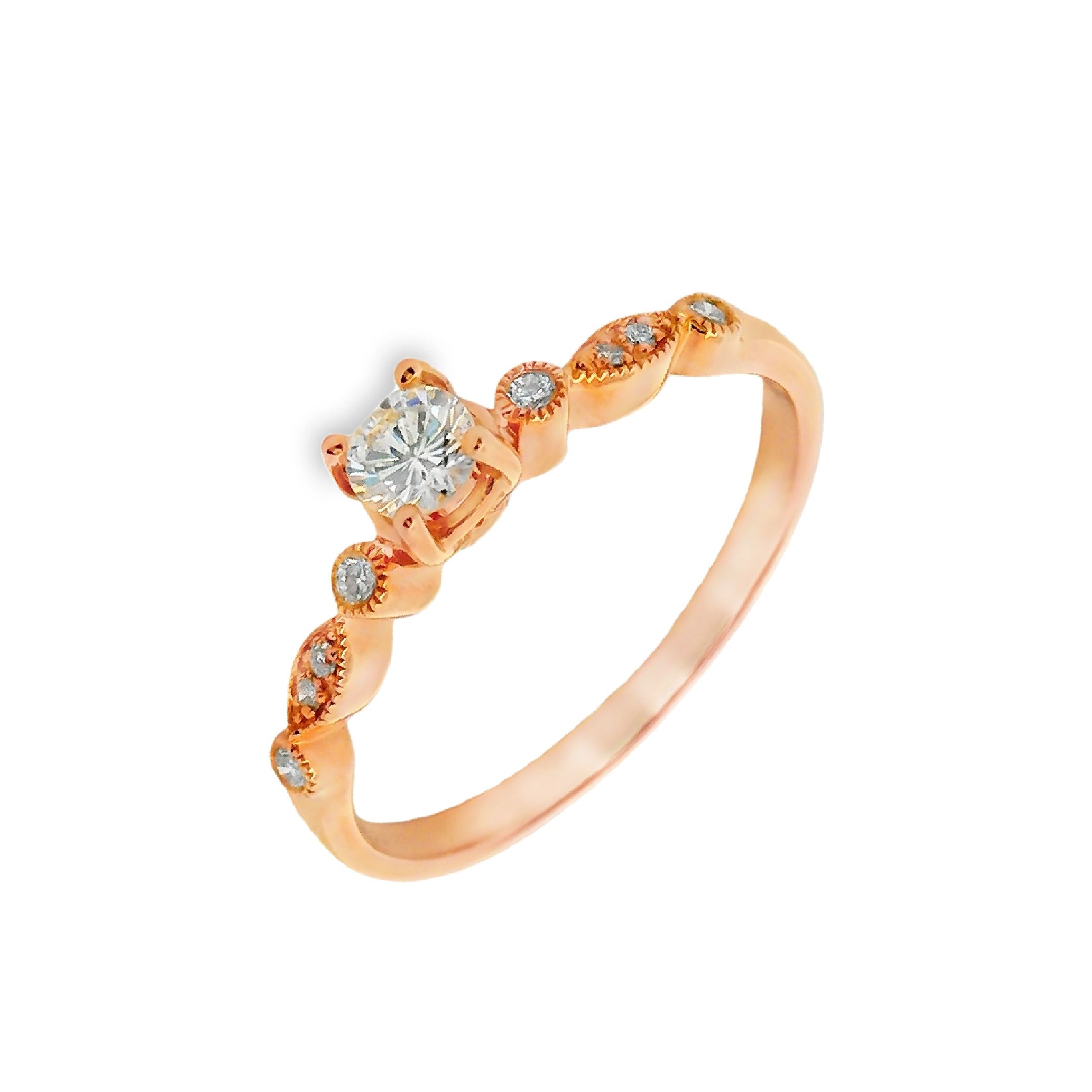Deze ring van Louis Bros is vervaardigd uit 18 karaat roségoud (1.85 gr.) en is gezet met 9 briljant geslepen diamanten met een totaalgewicht van 0.17ct. De ring heeft een diameter van 3 mm, minimale breedte van 1.5 mm. en een hoogte van 5 mm. De subtiliteit van dit ontwerp maakt het een tijdloos stuk dat perfect is voor dagelijks gebruik, maar ook voor speciale gelegenheden waarbij een vleugje glamour gewenst is. Deze solitaire roségouden ring met diamantje in het midden en diamantjes aan de zijkanten is niet alleen een symbool van liefde en verbondenheid, maar ook een kunstwerk dat bewondering oogst en de verbeelding prikkelt.
De ring is verkrijgbaar in meerdere afmetingen.