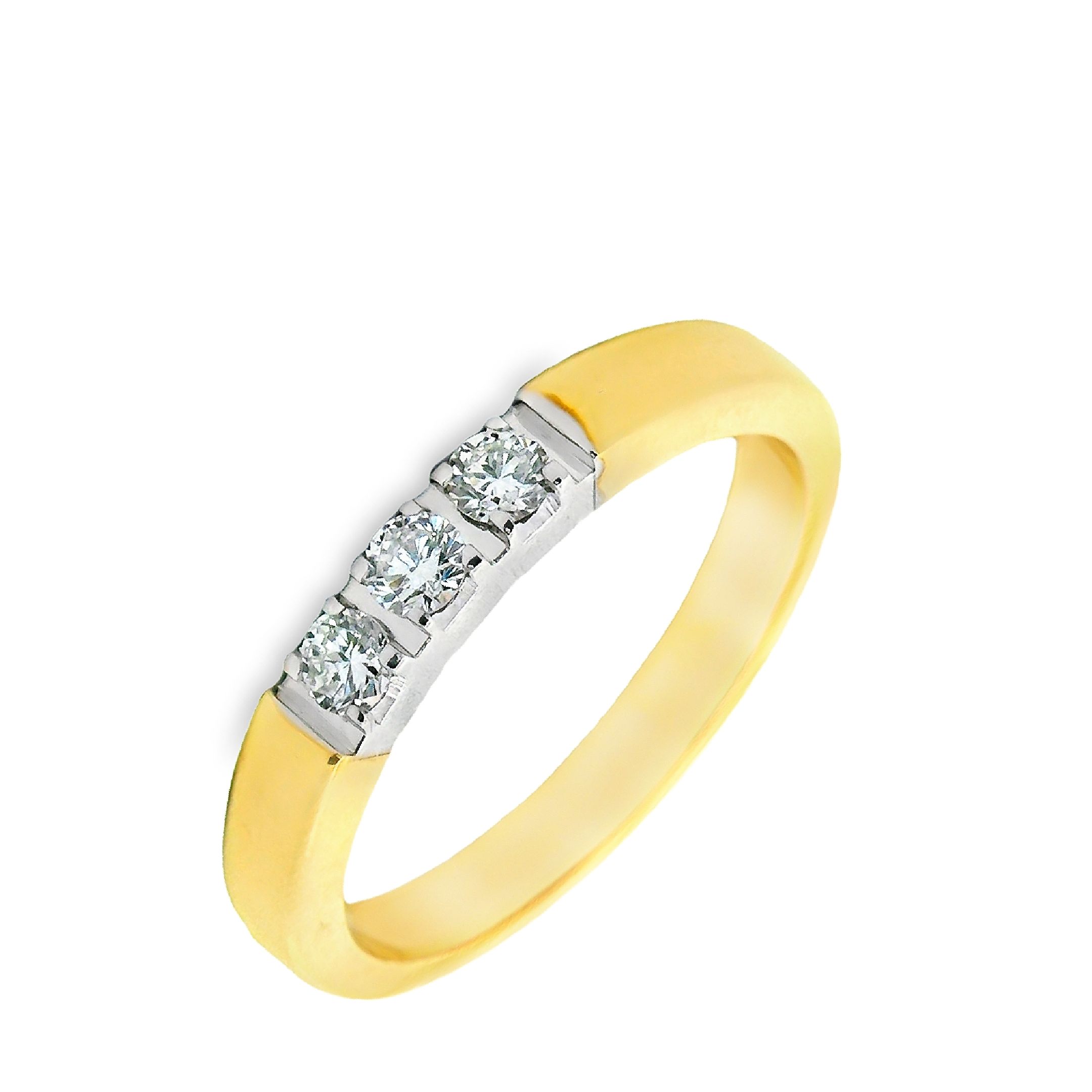 Deze ring van Louis Bros is vervaardigd uit 14 karaat geelgoud met wit rhodium (4.38 gr) en is gezet met 3 briljant geslepen diamanten met een totaalgewicht van 0.21 crt.

Verkrijgbaar vanaf 0.10crt .
Leverbare goudkleuren: 14/18kts geelgoud, 14/18kts witgoud, 14/18kts roségoud en alle bicolor combinaties.