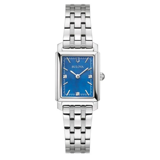 Bulova - Sportief dameshorloge met blauwe wijzerplaat ,index met diamantjes - 96P245