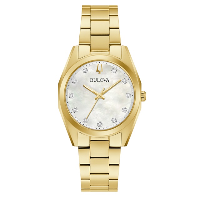 Bulova - Doublé dames horloge, parelmoer wijzerplaat, bezet met echte diamanten - 97P172