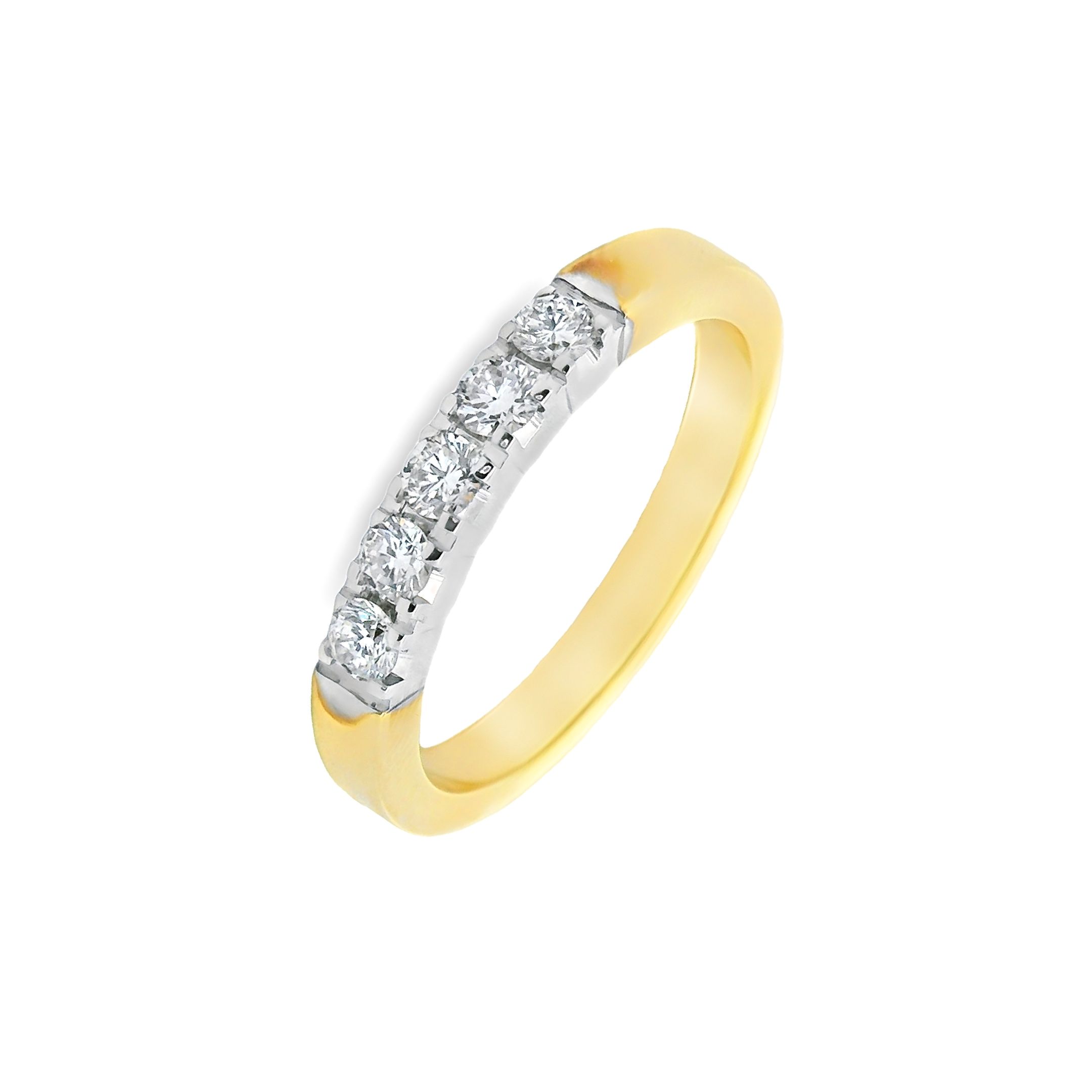 Deze ring van Louis Bros is vervaardigd uit 14 karaat geelgoud met wit rhodium (4.78 gr) en is gezet met 5 briljant geslepen diamanten met een totaalgewicht van 0.35 crt.

Verkrijgbaar vanaf 0.10crt .
Leverbare goudkleuren: 14/18kts geelgoud, 14/18kts witgoud, 14/18kts roségoud en alle bicolor combinaties.