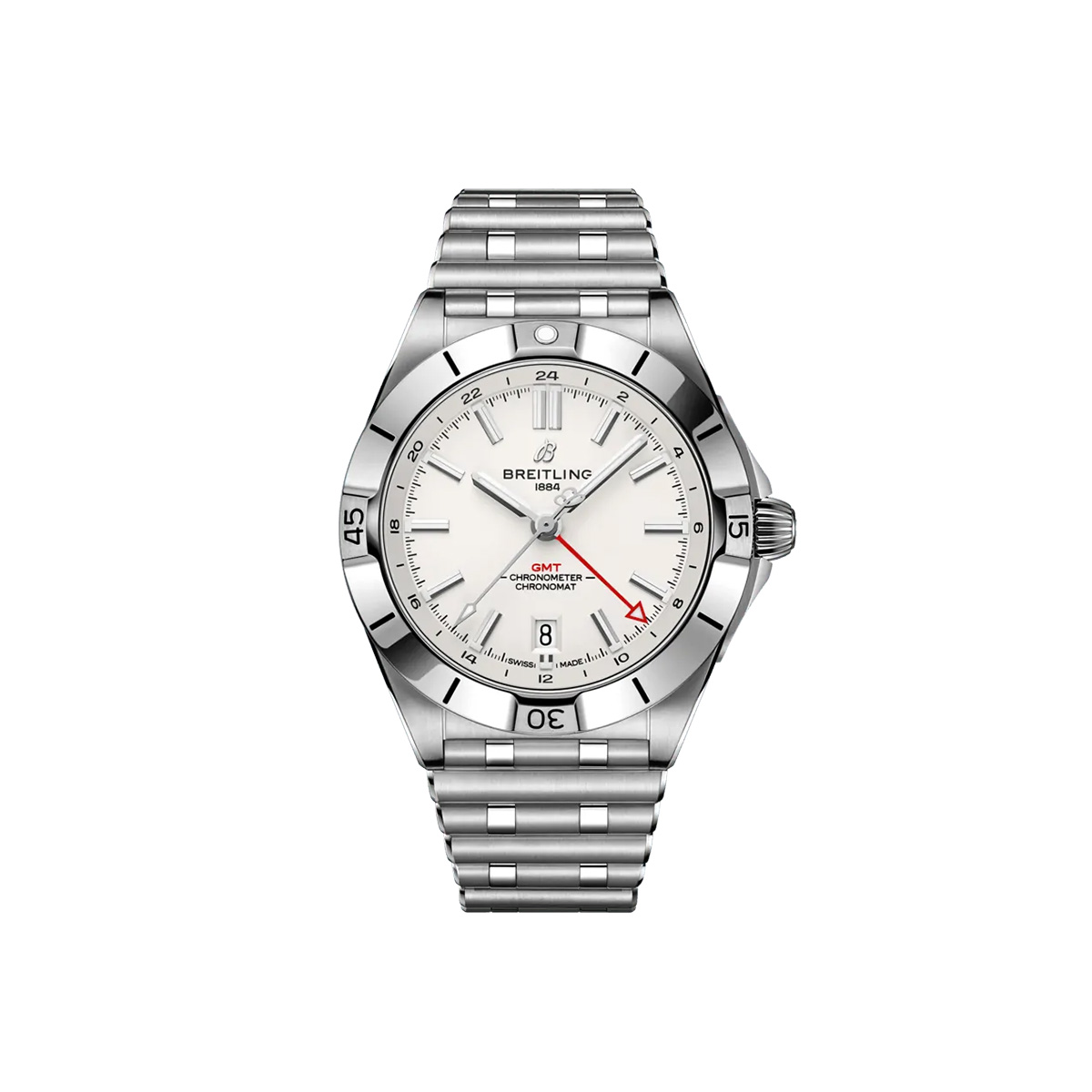 Dit Breitling horloge behoort tot de Breitling Chronomat collectie. 
Referentienummer: A32398101A1A1
Caliber: Breitling 32
