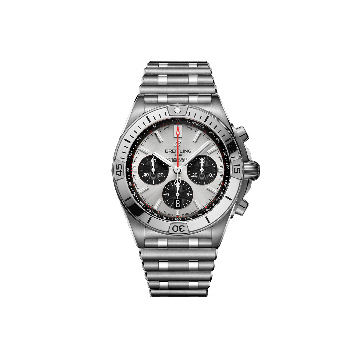 Dit Breitling horloge behoort tot de Breitling Chronomat collectie. 
Referentienummer: AB0134101G1A1
Caliber: Breitling 01 (Manufacture)
