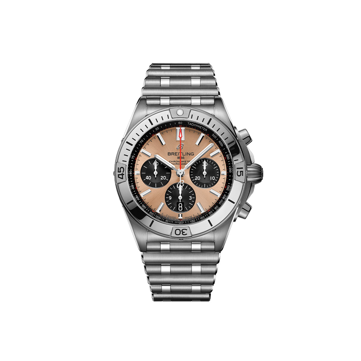 Dit Breitling horloge behoort tot de Breitling Chronomat collectie. 
Referentienummer: AB0134101K1A1
Caliber: Breitling 01 (Manufacture)
