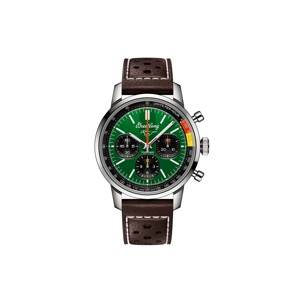 Dit Breitling horloge behoort tot de Breitling Top Time collectie. 
Referentienummer: AB01762A1L1X1
Caliber: Breitling 01 (Manufacture)
