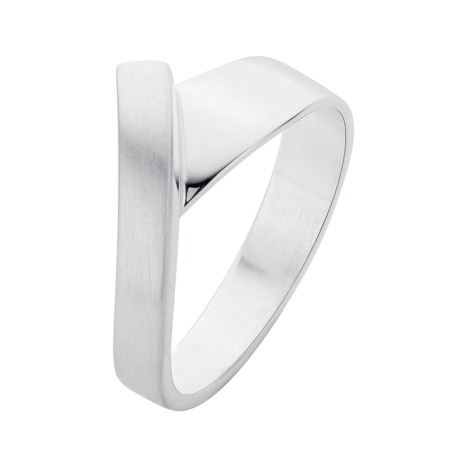 Nol Sieraden, zilveren smeed ring v-model, boven gesatineerd nr.2 maat 17.5