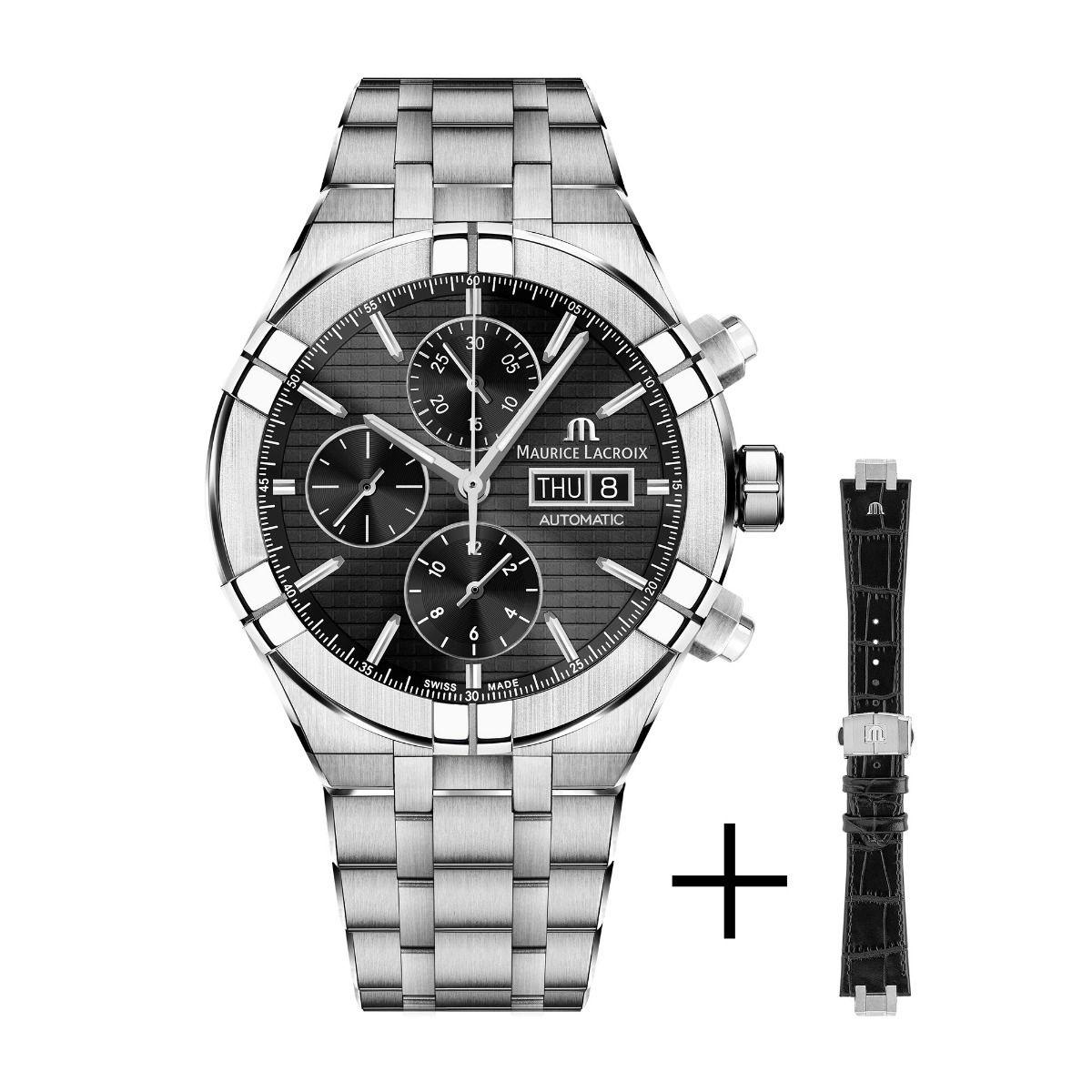 Maurice Lacroix - Aikon Automaat Chronograaf 200m WR Saffierglas Zwarte Wijzerplaat