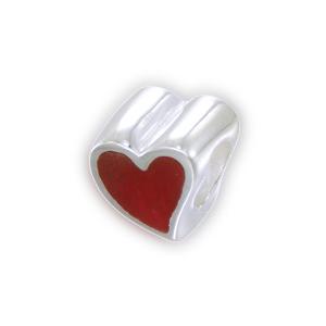 bedel zilver/emaille hart rood
