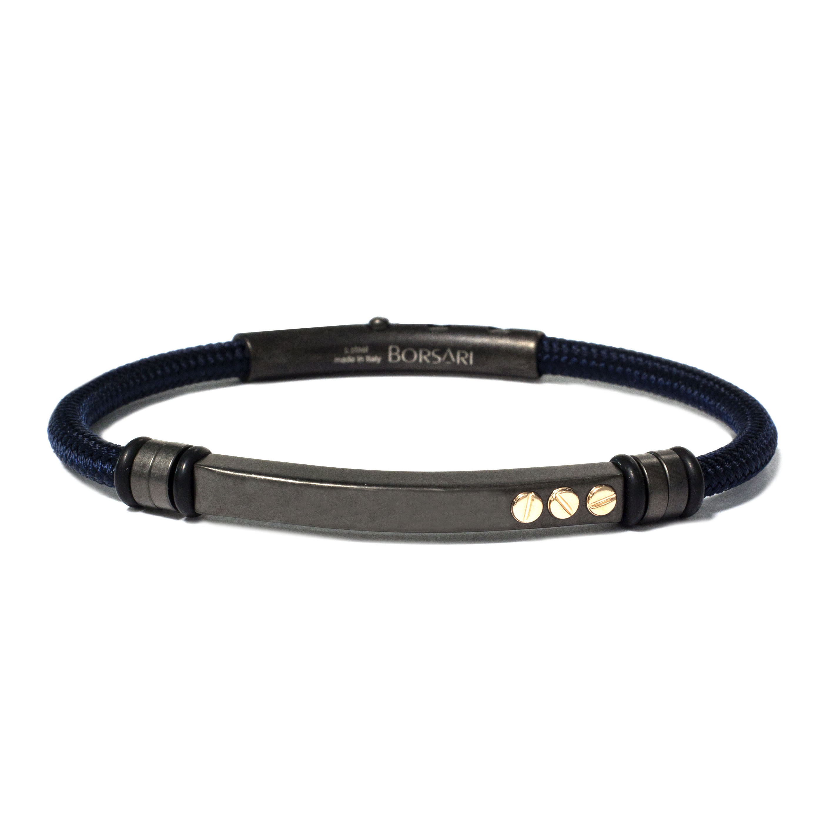 Borsari armband staal/ rosegoud en polyster donkerblauw