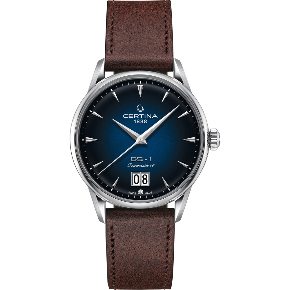 DS-1 Automaat Cal. M2(357) 100m WR Saffierglas. Bruine lederen band. Powermatic 80 uur gangreserve