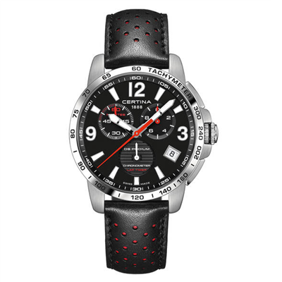 DS-Podium staal heren met lederklipband chronograaf.Tachymeter en saffierglas 100m WR