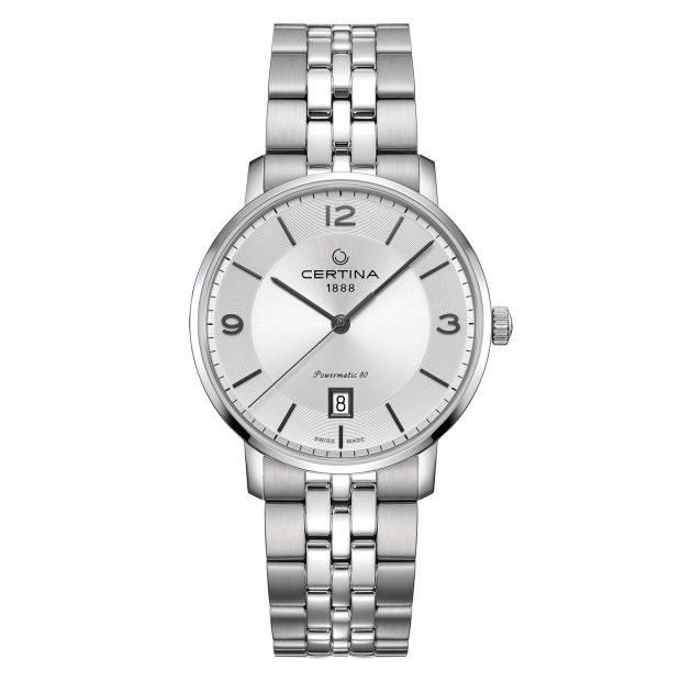 DS Caimano staal heren brac. Powermatic. met datum en saffierglas 100m WR